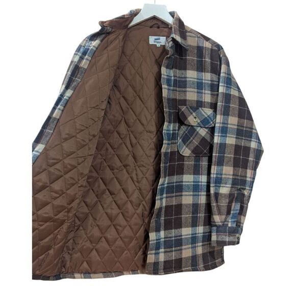 VTG Briggs Mens Medium Brown Plaid Flannel Quilted Wool Blend Shirt Jacket NWT - Picture 3 of 9